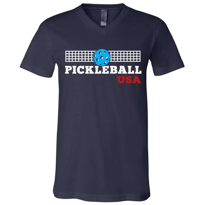 Pickleball Support The Team Pickleball Player USA Flag V-Neck T-Shirt