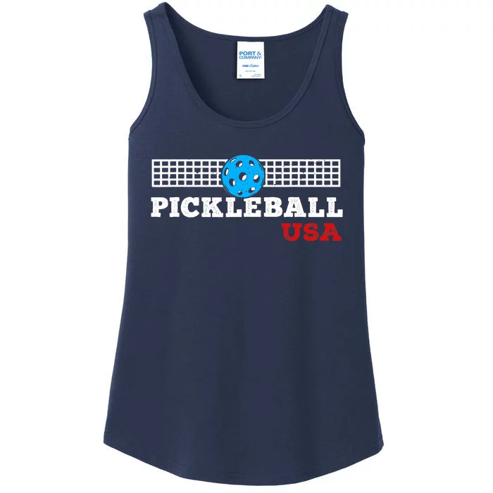 Pickleball Support The Team Pickleball Player USA Flag Ladies Essential Tank