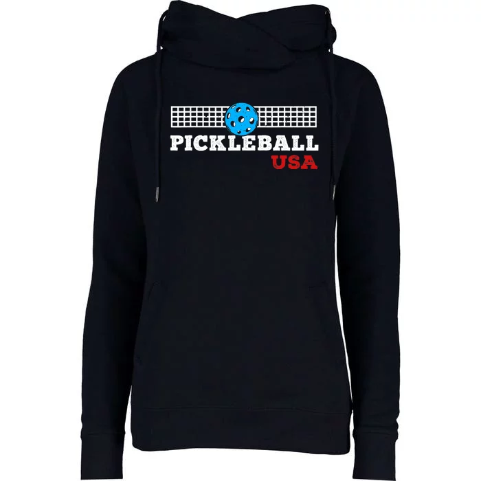 Pickleball Support The Team Pickleball Player USA Flag Womens Funnel Neck Pullover Hood