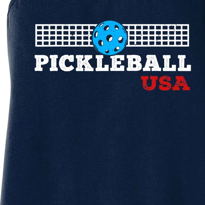 Pickleball Support The Team Pickleball Player USA Flag Women's Racerback Tank