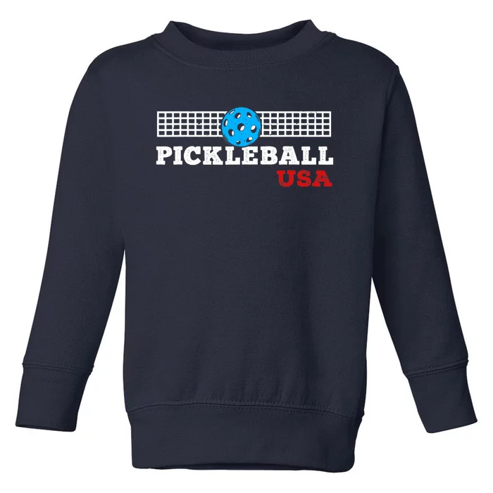 Pickleball Support The Team Pickleball Player USA Flag Toddler Sweatshirt