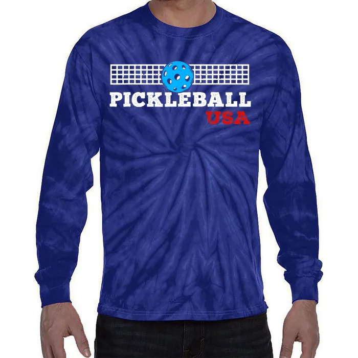 Pickleball Support The Team Pickleball Player USA Flag Tie-Dye Long Sleeve Shirt