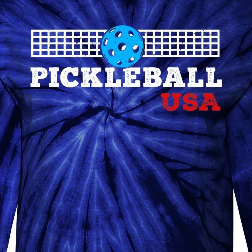 Pickleball Support The Team Pickleball Player USA Flag Tie-Dye Long Sleeve Shirt