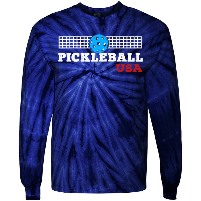 Pickleball Support The Team Pickleball Player USA Flag Tie-Dye Long Sleeve Shirt