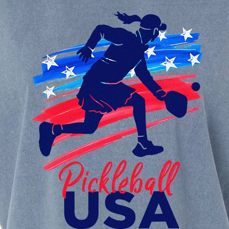 Pickleball Support The Team Pickleball Player Usa Flag Garment-Dyed Women's Muscle Tee