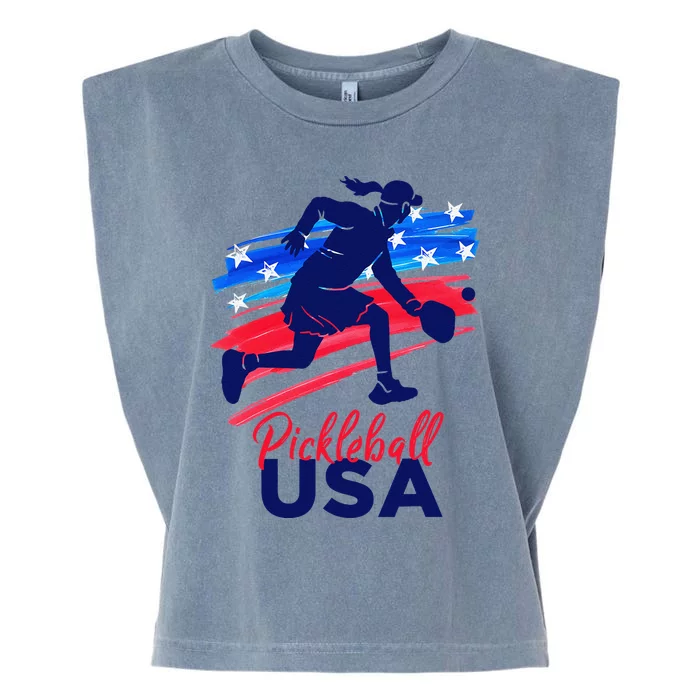 Pickleball Support The Team Pickleball Player Usa Flag Garment-Dyed Women's Muscle Tee