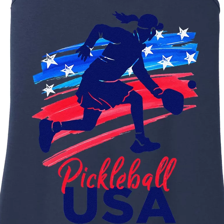 Pickleball Support The Team Pickleball Player Usa Flag Ladies Essential Tank