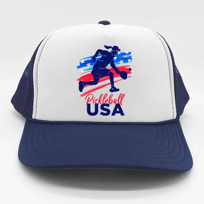 Pickleball Support The Team Pickleball Player Usa Flag Trucker Hat