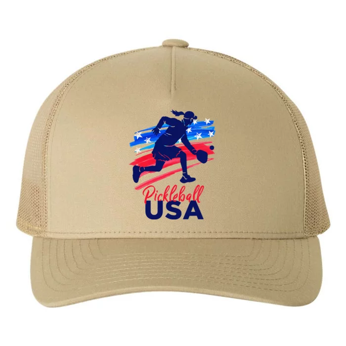 Pickleball Support The Team Pickleball Player Usa Flag Yupoong Adult 5-Panel Trucker Hat