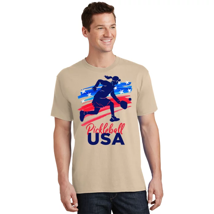 Pickleball Support The Team Pickleball Player Usa Flag T-Shirt