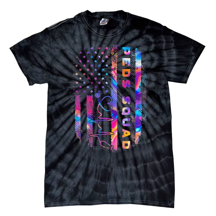 Peds Squad US Flag American Pediatric Nurse Doctor Tie-Dye T-Shirt