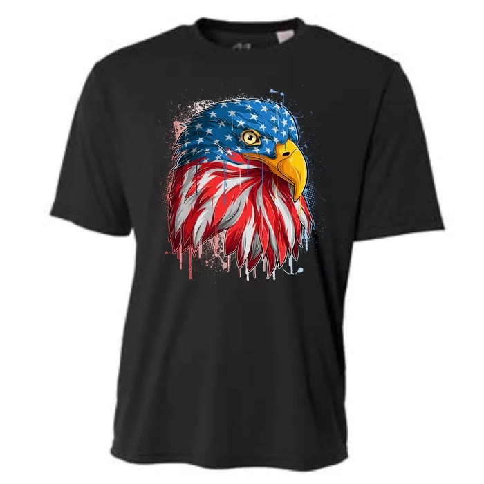 Paint Splatter USA American Flag Eagle Head Cooling Performance Crew T-Shirt