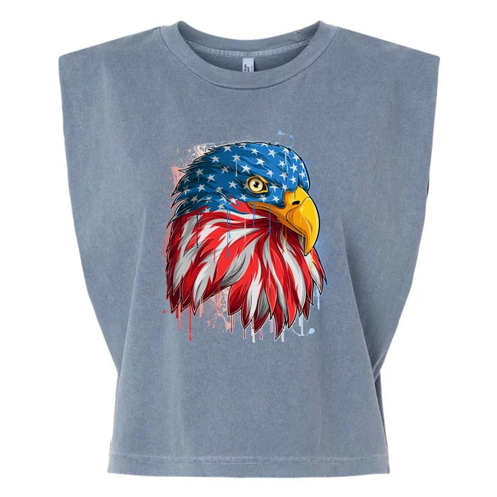 Paint Splatter USA American Flag Eagle Head Garment-Dyed Women's Muscle Tee