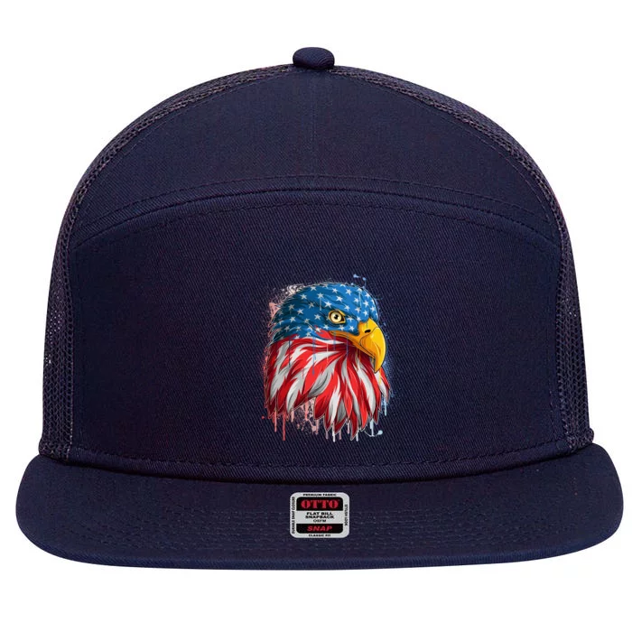 Paint Splatter USA American Flag Eagle Head 7 Panel Mesh Trucker Snapback Hat