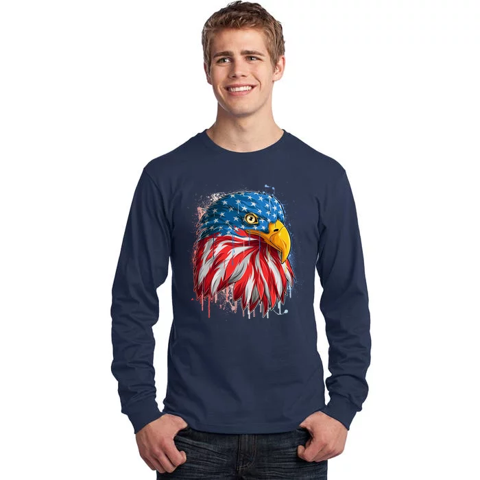 Paint Splatter USA American Flag Eagle Head Tall Long Sleeve T-Shirt