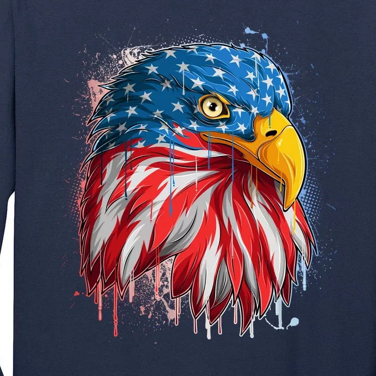 Paint Splatter USA American Flag Eagle Head Tall Long Sleeve T-Shirt