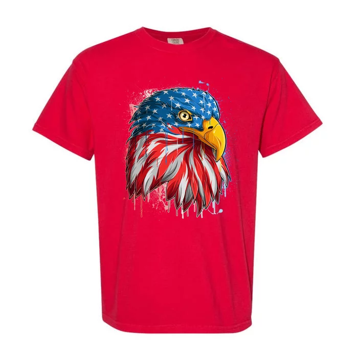 Paint Splatter USA American Flag Eagle Head Garment-Dyed Heavyweight T-Shirt