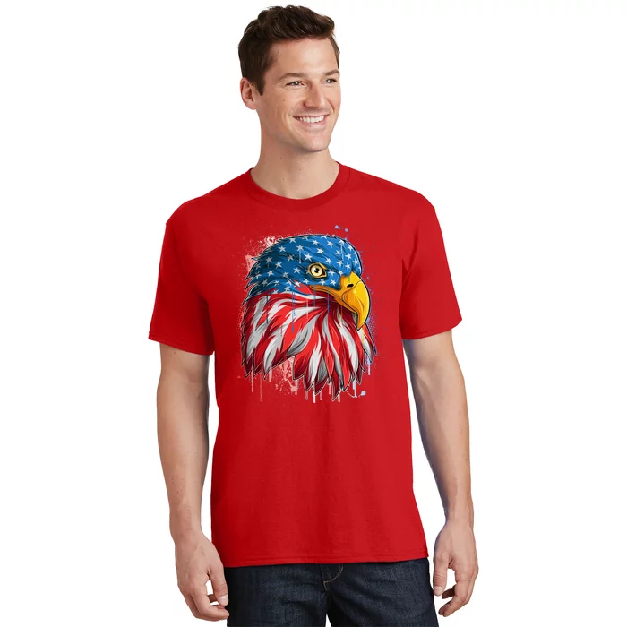 Paint Splatter USA American Flag Eagle Head T-Shirt