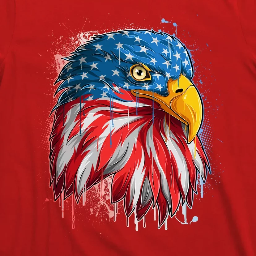 Paint Splatter USA American Flag Eagle Head T-Shirt