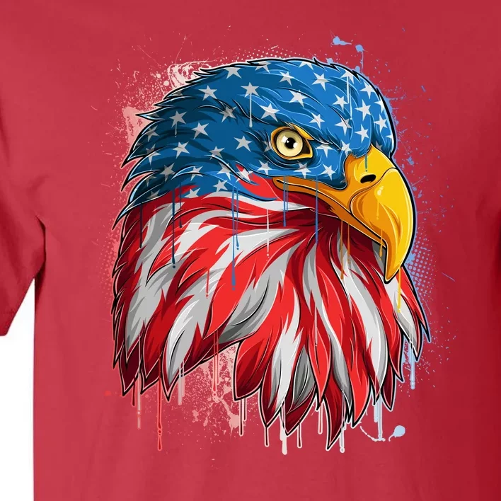 Paint Splatter USA American Flag Eagle Head Tall T-Shirt