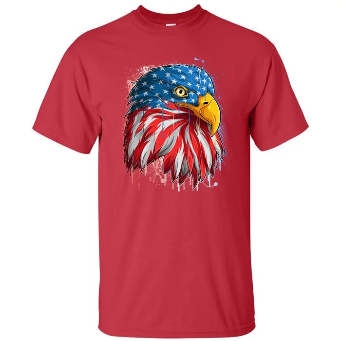 Paint Splatter USA American Flag Eagle Head Tall T-Shirt