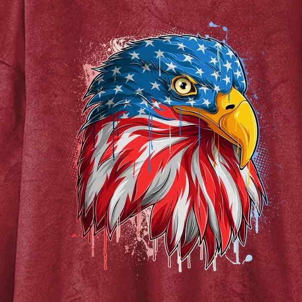 Paint Splatter USA American Flag Eagle Head Hooded Wearable Blanket