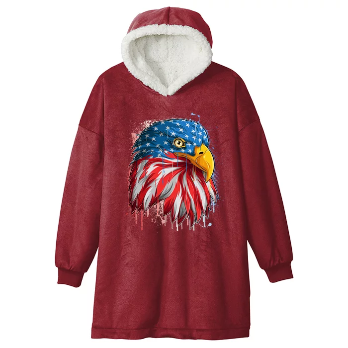 Paint Splatter USA American Flag Eagle Head Hooded Wearable Blanket