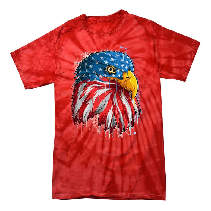 Paint Splatter USA American Flag Eagle Head Tie-Dye T-Shirt