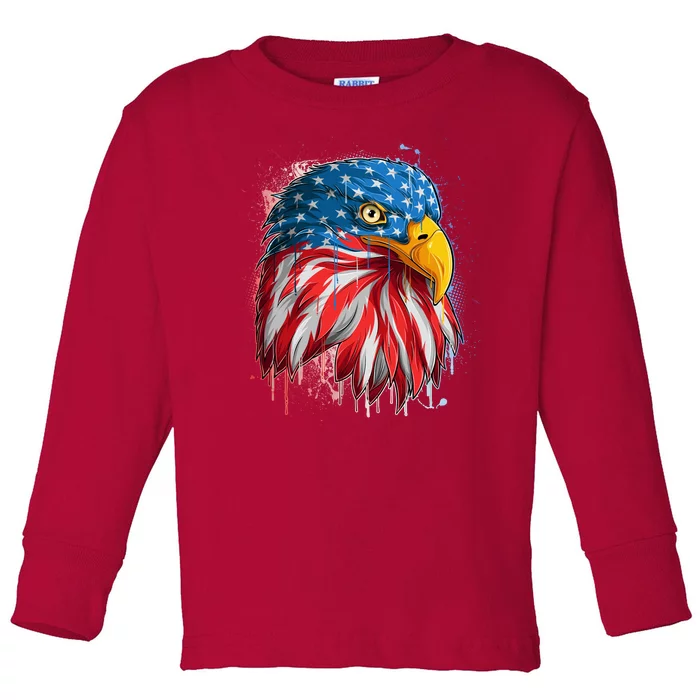 Paint Splatter USA American Flag Eagle Head Toddler Long Sleeve Shirt