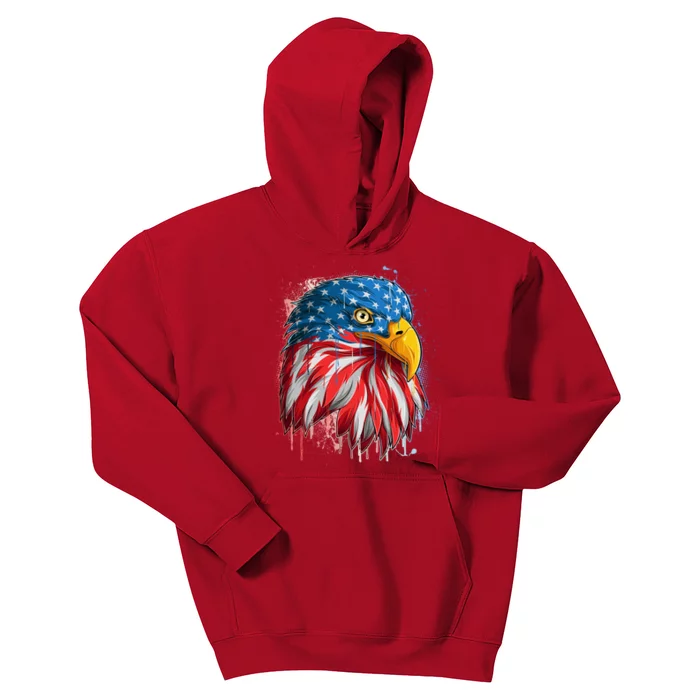 Paint Splatter USA American Flag Eagle Head Kids Hoodie