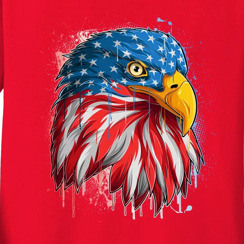 Paint Splatter USA American Flag Eagle Head Kids Long Sleeve Shirt