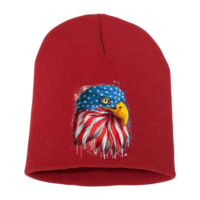 Paint Splatter USA American Flag Eagle Head Short Acrylic Beanie