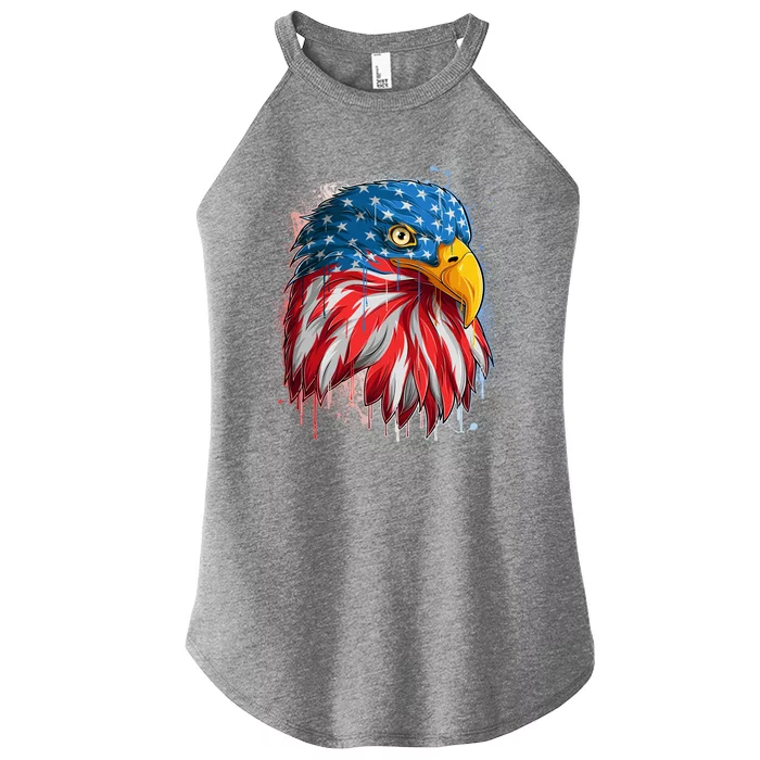 Paint Splatter USA American Flag Eagle Head Women’s Perfect Tri Rocker Tank