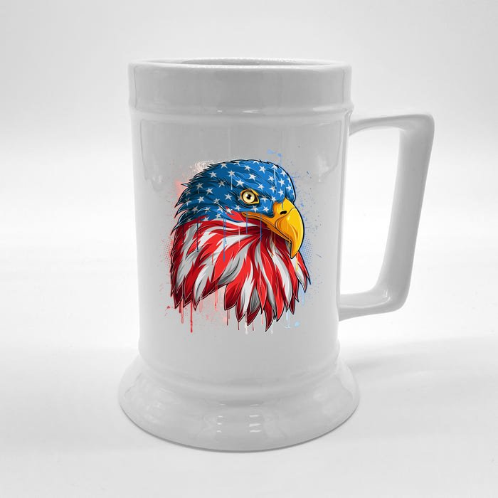 Paint Splatter USA American Flag Eagle Head Front & Back Beer Stein