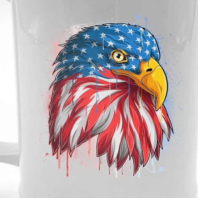 Paint Splatter USA American Flag Eagle Head Front & Back Beer Stein