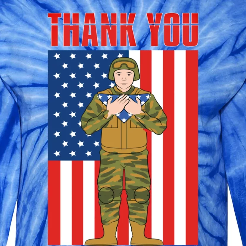 Proud Soldier United States Thank You Us Flag Memorial Day Gift Tie-Dye Long Sleeve Shirt