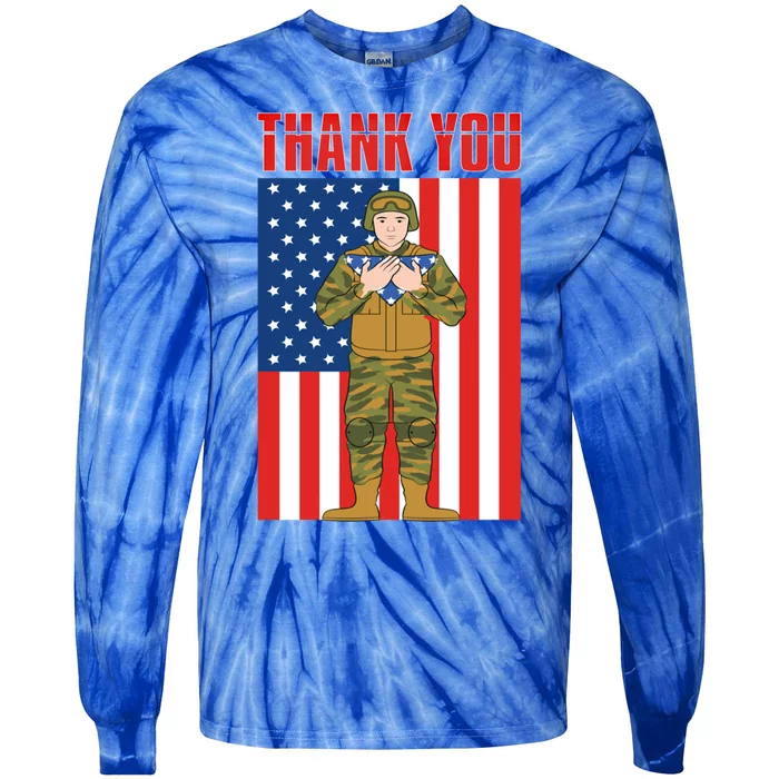 Proud Soldier United States Thank You Us Flag Memorial Day Gift Tie-Dye Long Sleeve Shirt