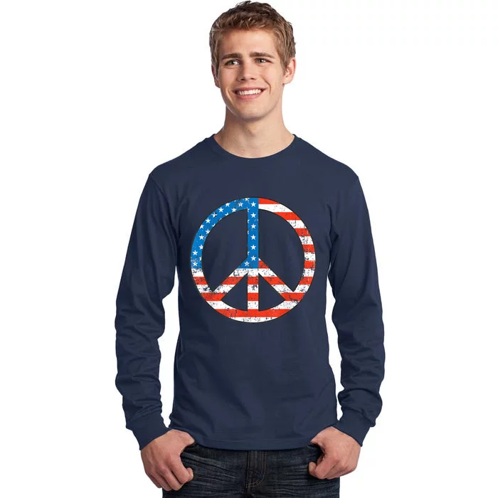 Peace Sign USA Flag 4th Of July Tall Long Sleeve T-Shirt