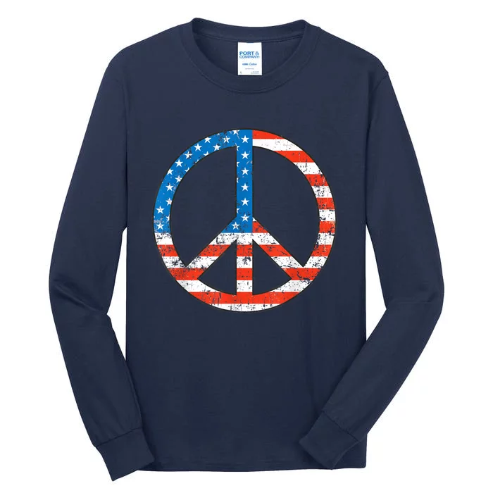 Peace Sign USA Flag 4th Of July Tall Long Sleeve T-Shirt