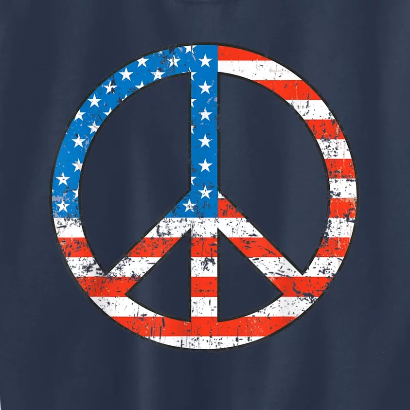 Peace Sign USA Flag 4th Of July Kids Sweatshirt