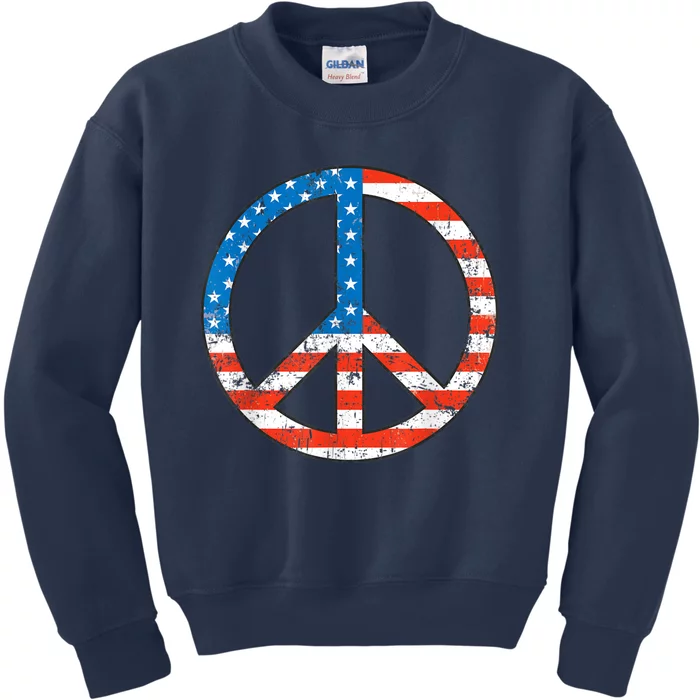 Peace Sign USA Flag 4th Of July Kids Sweatshirt