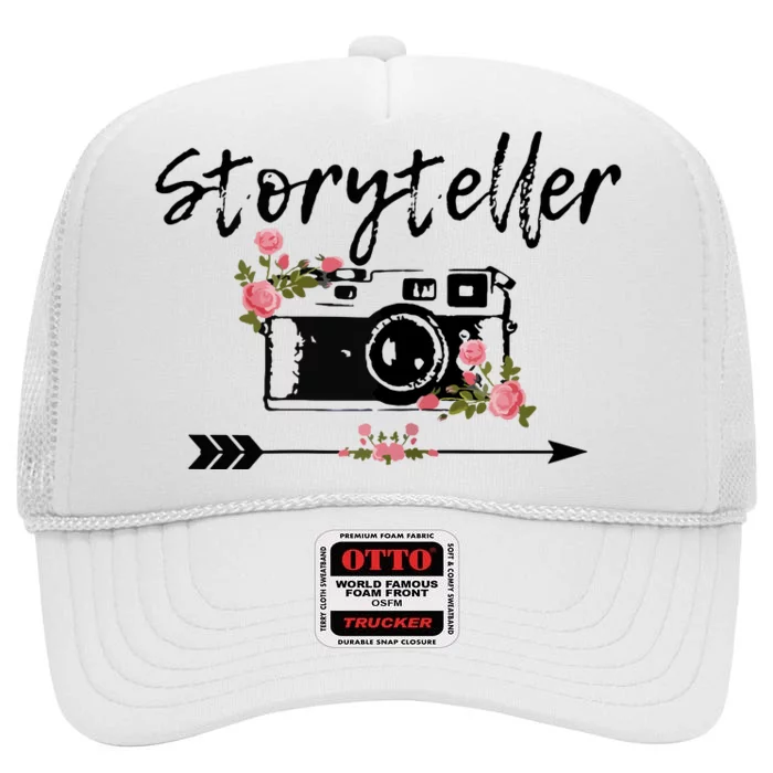 Photographer Storyteller Vintage Floral Camera Photography High Crown Mesh Trucker Hat