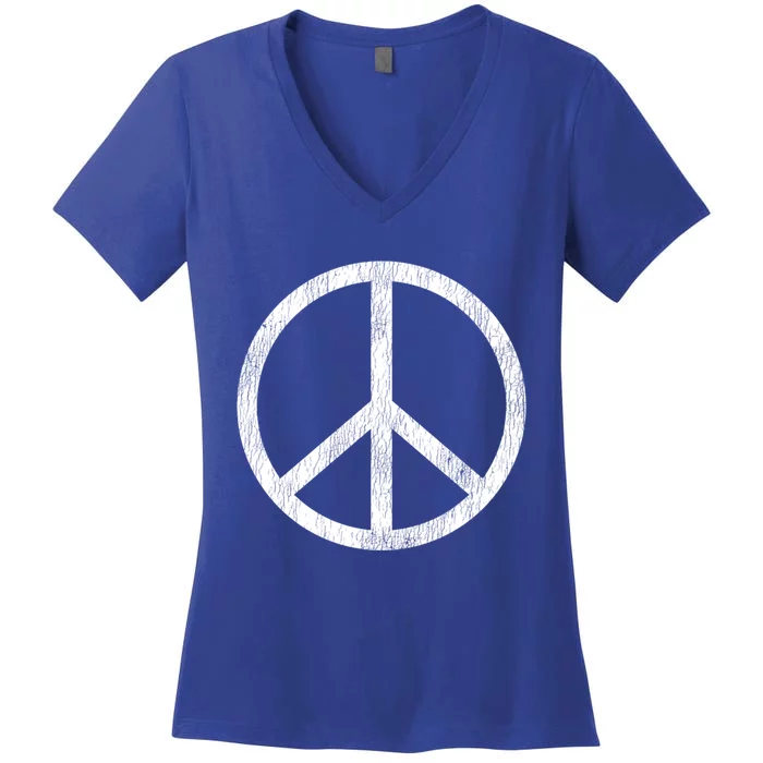 Peace Sign Vintage White Retro Distressed Hippy Freedom Gift Women's V-Neck T-Shirt