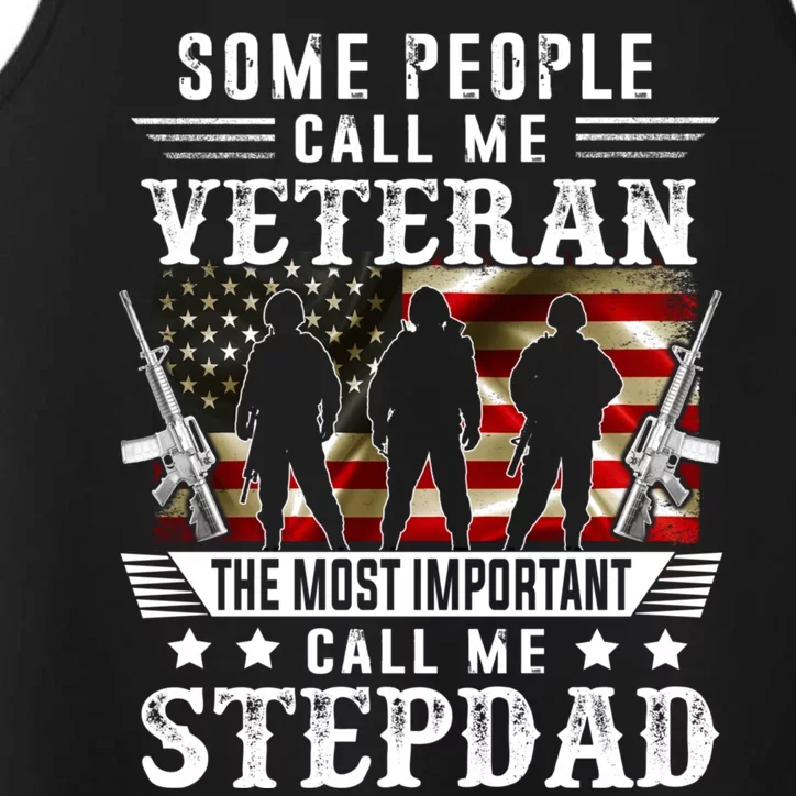 Proud Stepdad Veteran American Flag Gifts VeteranS Day Performance Tank