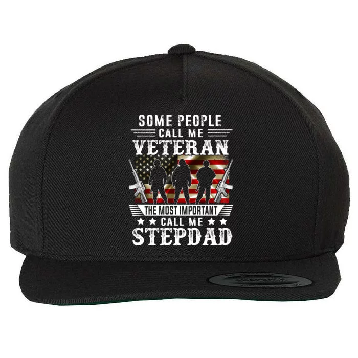 Proud Stepdad Veteran American Flag Gifts VeteranS Day Wool Snapback Cap