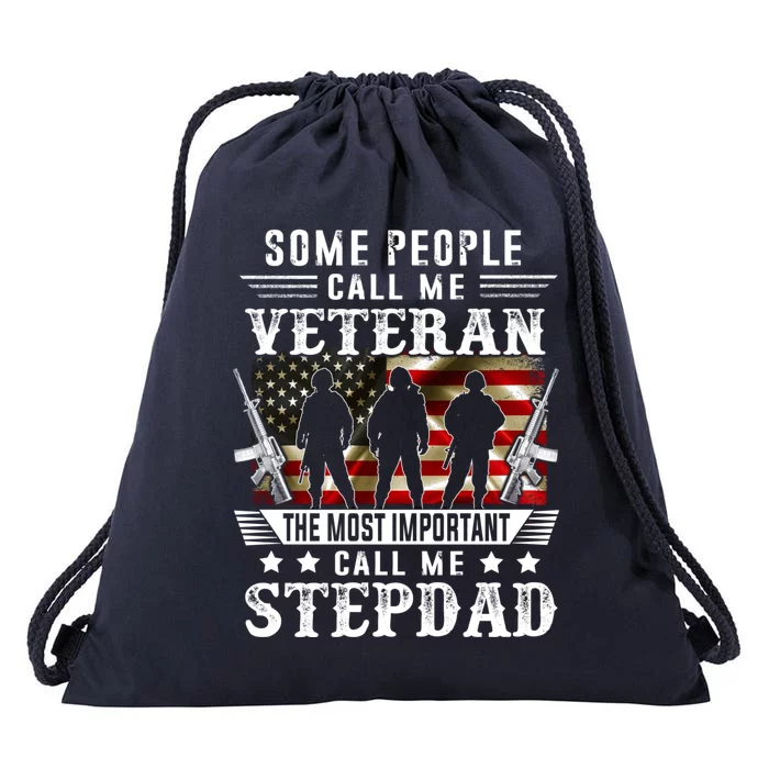 Proud Stepdad Veteran American Flag Gifts VeteranS Day Drawstring Bag