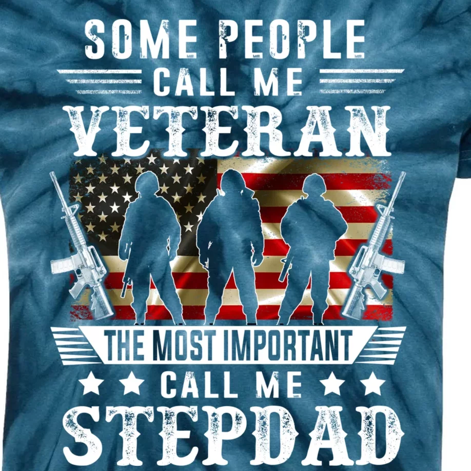 Proud Stepdad Veteran American Flag Gifts VeteranS Day Kids Tie-Dye T-Shirt