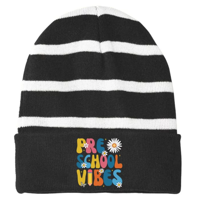 Pre School Vibes Back To School Gift Striped Beanie with Solid Band