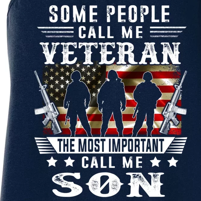 Proud Son Veteran American Flag Gifts VeteranS Day Women's Racerback Tank