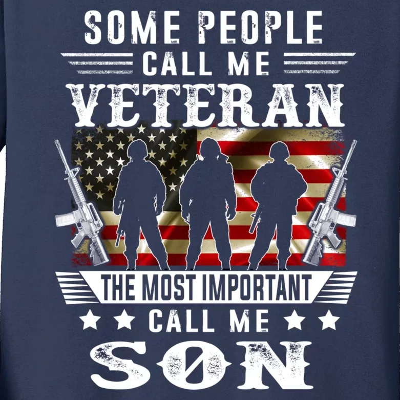 Proud Son Veteran American Flag Gifts VeteranS Day Kids Long Sleeve Shirt